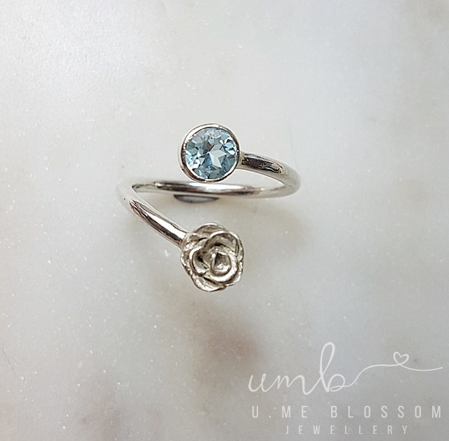 Rose and Aquamarine Gemstone Ring